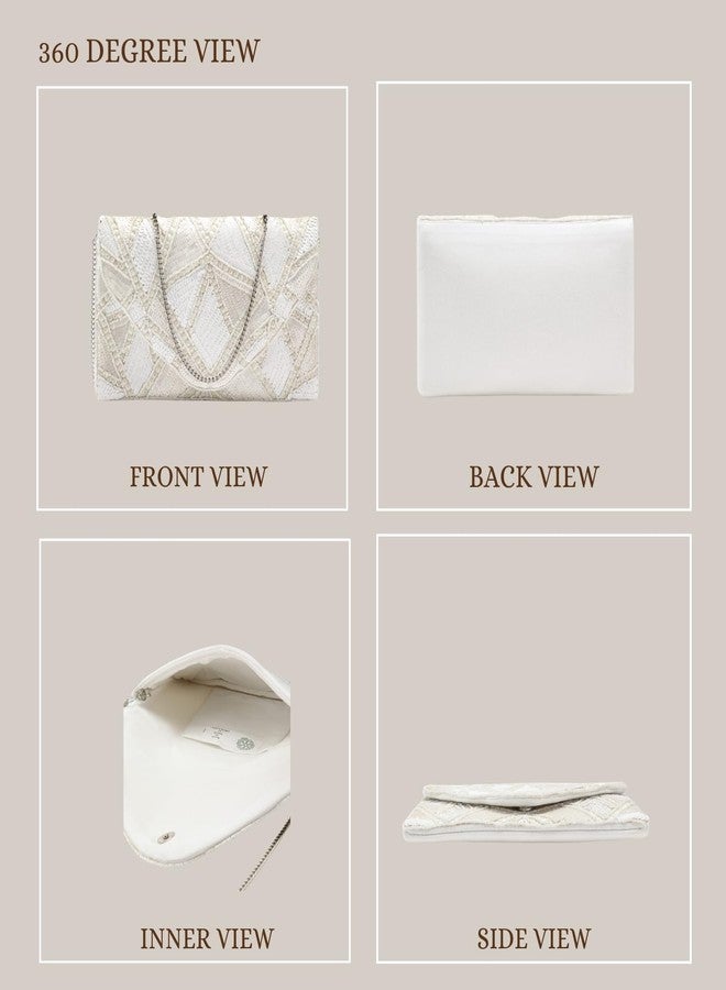 Anekaant Mod Stitch Ivory Geometric Canvas Sling Bag for Women | Perfect for Parties - Image 4
